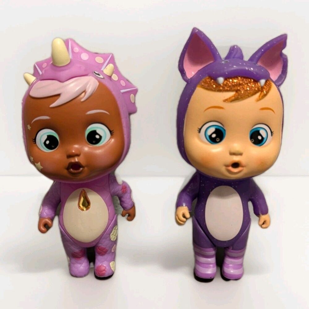 Cry Babies Magic Tears Dolls Lot of 2 – Dino & Galaxy Purple Outfits IMC Toys